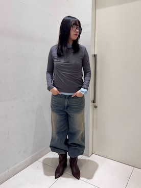 「SENSE OF PLACE by URBAN RESEARCH(センスオブプレイスバイアーバンリサーチ)の2PパックロングTシャツ(Tシャツ/カットソー、グレー系)」を使った、まほさん(レディース・158cm)の夏コーディネート