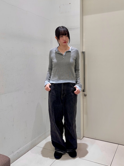 洗濯可』ヘンリーネックレイヤードトップ（Tシャツ/カットソー