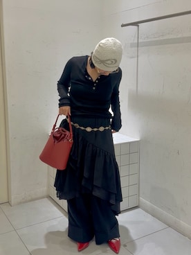 「SENSE OF PLACE by URBAN RESEARCH（センスオブプレイスバイアーバンリサーチ）の3タックスラックスワイドパンツ（その他パンツ）」を使った、まほさん（レディース・158cm）の夏コーディネート