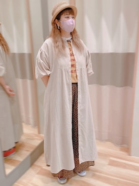 「柄×柄」｜「アイテム（ワンピース/ドレス）」を使った、Nさん𖤐⸒⸒さん（レディース・158cm）の夏コーディネート