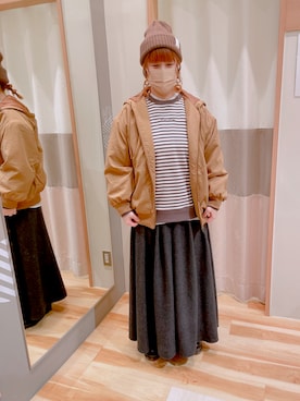 「Samansa Mos2 blue（サマンサモスモスブルー）のアイテム（ニットキャップ/ビーニー）」を使った、Nさん𖤐⸒⸒さん（レディース・158cm）の冬コーディネート