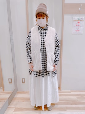 「Samansa Mos2 blue（サマンサモスモスブルー）のアイテム（ニットキャップ/ビーニー）」を使った、Nさん𖤐⸒⸒さん（レディース・158cm）の秋コーディネート