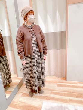 「スタッフコーデ」｜「アイテム（ニットキャップ/ビーニー）」を使った、Nさん𖤐⸒⸒さん（レディース・158cm）の冬コーディネート