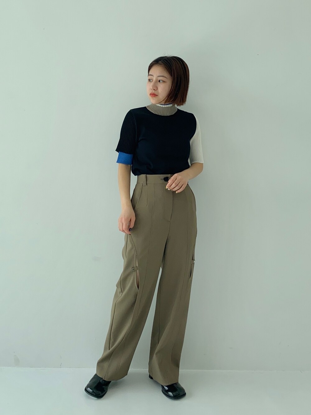 ニット セーター プレーティングショートニットトップス レディース CLEA ニット セーター ボーダーショート丈ジップニットトップス