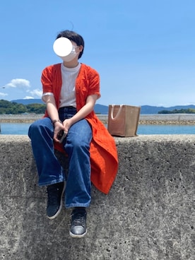 「Levi's（リーバイス）のアイテム（デニムパンツ、ブルー系）」を使った、みりんさん（レディース・153cm）の夏コーディネート