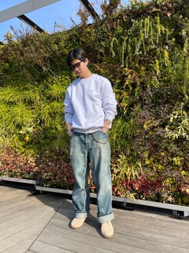 「WHITELAND（ホワイトランド）のアイテム（スウェット）」を使った、大内陽心さん（メンズ・173cm）の春コーディネート