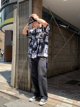 「A4A（エーフォーエー）のA4A/エーフォーエー/PHOTO s/s Shirts（シャツ/ブラウス）」を使った、大内陽心さん（メンズ・173cm）の春コーディネート