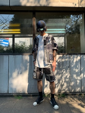 「BlackEyePatch（ブラックアイパッチ）のアイテム（キャップ）」を使った、大内陽心さん（メンズ・173cm）の夏コーディネート