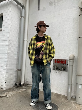 「FLAGSTUFF（フラグスタフ）のアイテム（トップス）」を使った、大内陽心さん（メンズ・173cm）の春コーディネート