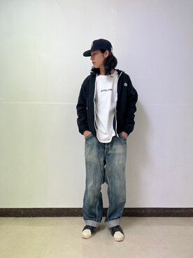 「WHITELAND（ホワイトランド）のアイテム（Tシャツ/カットソー）」を使った、大内陽心さん（メンズ・173cm）の春コーディネート
