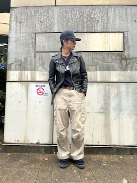 「タックイン」｜「アイテム（ライダースジャケット）」を使った、大内陽心さん（メンズ・173cm）の秋コーディネート