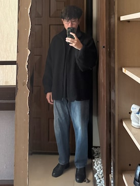 「COMOLI（コモリ）のComoli camel canapa shaggy jacket（ジャケット/アウター、ブラック系）」を使った、Jimmy Wangさん（メンズ・170cm）の夏コーディネート