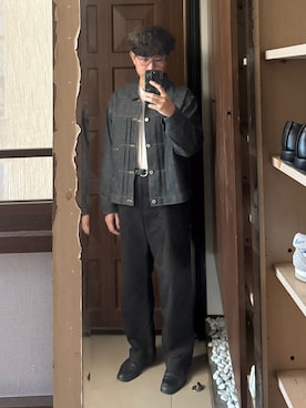 「T.T（ティーティー）のTaiga Takahashi LOT.703 DENIM JACKET C.1920'S RAW INDIGO（ジャケット/アウター、ブルー系）」を使った、Jimmy Wangさん（メンズ・170cm）の夏コーディネート