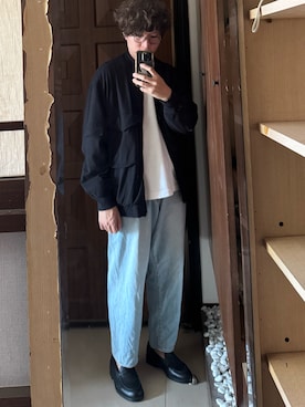 「UNIQLO（ユニクロ）のUniqlo AIRISM T-shirt white（Tシャツ/カットソー、ホワイト系）」を使った、Jimmy Wangさん（メンズ・170cm）の夏コーディネート
