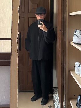 「COMOLI（コモリ）のComoli camel canapa shaggy jacket（ジャケット/アウター、ブラック系）」を使った、Jimmy Wangさん（メンズ・170cm）の夏コーディネート
