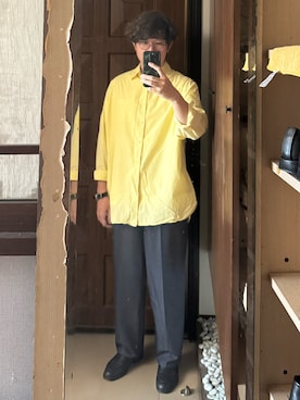「CASEY CASEY（ケイシーケイシー）のCasey Casey saint louis shirt butter（シャツ/ブラウス、イエロー系）」を使った、Jimmy Wangさん（メンズ・170cm）の秋コーディネート