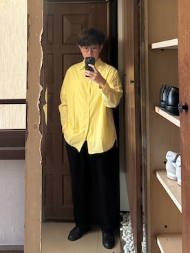 「CASEY CASEY（ケイシーケイシー）のCasey Casey saint louis shirt butter（シャツ/ブラウス、イエロー系）」を使った、Jimmy Wangさん（メンズ・170cm）の夏コーディネート