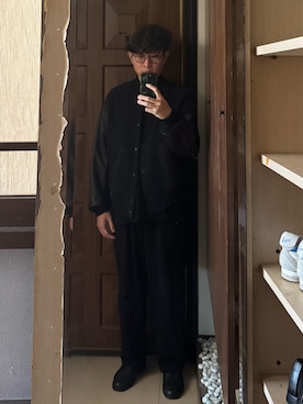「COMOLI（コモリ）のComoli alpaca award jacket navy （ノーカラージャケット、ブルー系）」を使った、Jimmy Wangさん（メンズ・170cm）の夏コーディネート