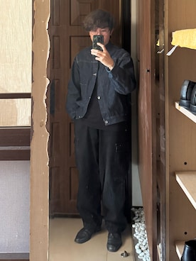 「COMOLI（コモリ）のComoli denim type-1 jacket（デニムジャケット、ブルー系）」を使った、Jimmy Wangさん（メンズ・170cm）の秋コーディネート