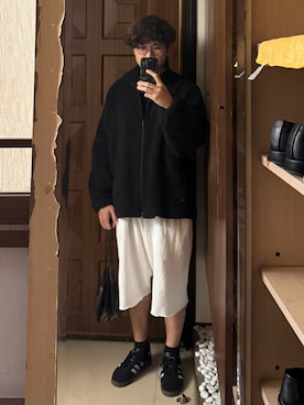 「COMOLI（コモリ）のComoli camel canapa shaggy jacket（ジャケット/アウター、ブラック系）」を使った、Jimmy Wangさん（メンズ・170cm）の秋コーディネート