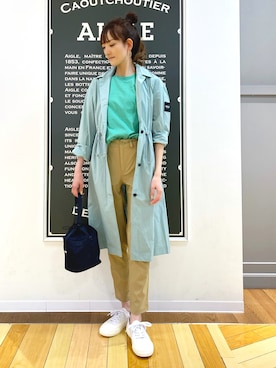 「AIGLE（エーグル）のアイテム（ステンカラーコート）」を使った、SENA YASUEDAさん（レディース・160cm）の春コーディネート