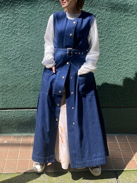 「アイテム（ジャンパースカート）」を使った、satomiさん（レディース・150cm）の春コーディネート