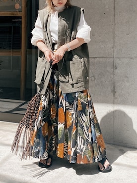 「Ameri（アメリ）のアイテム（シャツ/ブラウス）」を使った、satomiさん（レディース・150cm）の夏コーディネート