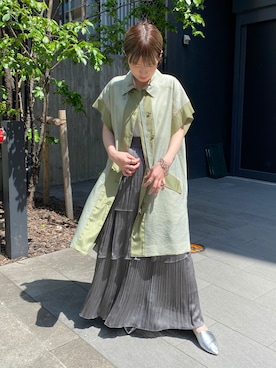 「ティアードスカート」｜「アイテム（ミリタリージャケット）」を使った、satomiさん（レディース・150cm）の春コーディネート