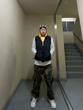 「GAP（ギャップ）のアイテム（ダウンベスト）」を使った、smashboyさん（メンズ・177cm）の冬コーディネート