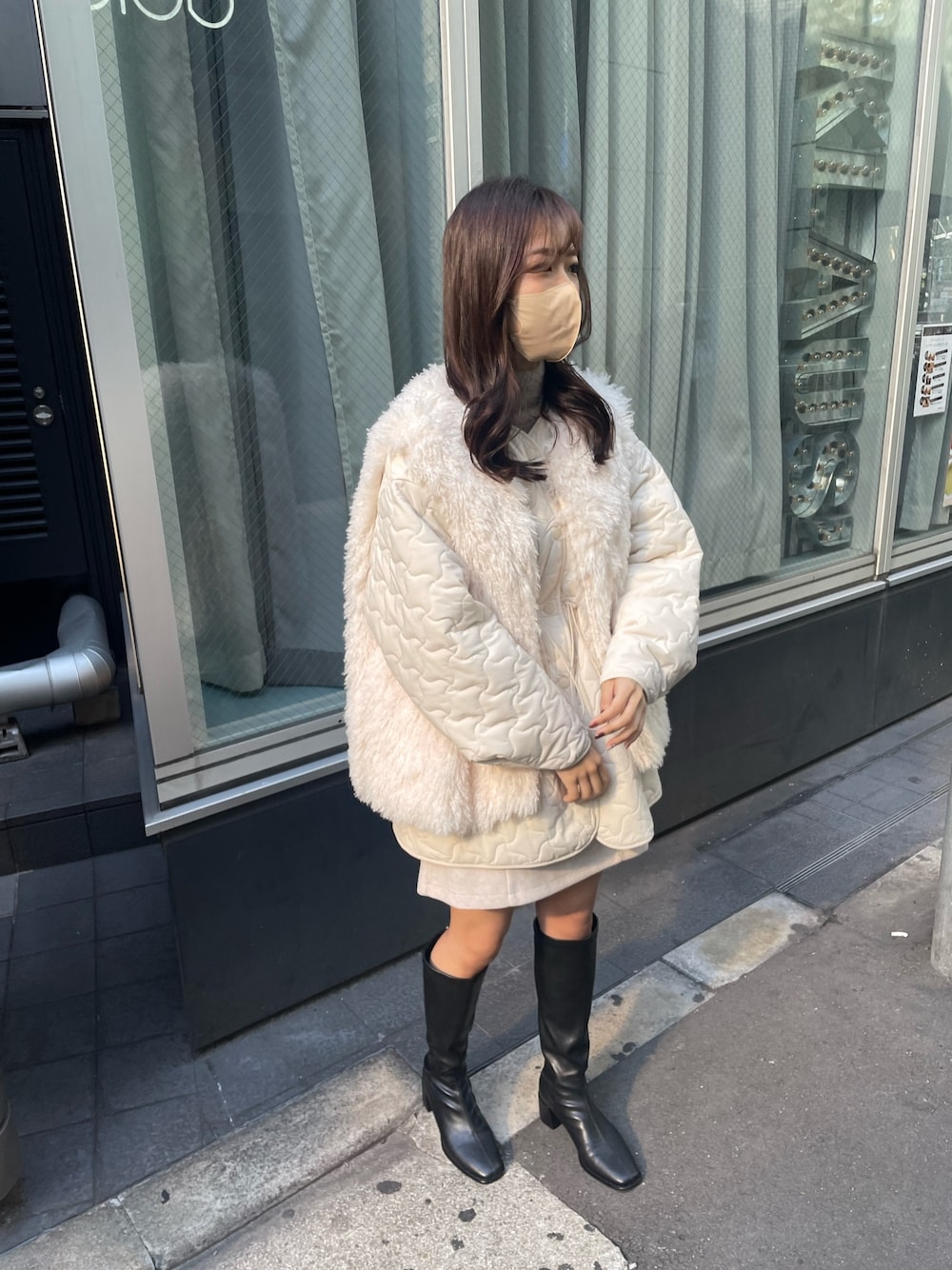 「one after another NICE CLAUPの【2022AWアイテム】ストレッチロングブーツ（ブーツ、ブラック系）」を使った、iammiyuuuuuさん（レディース・164cm）の秋コーディネートの1枚目の写真
