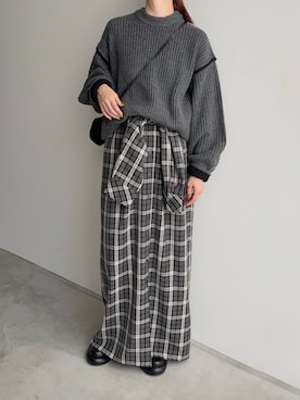 「meilmada（メイルマダ）のチェックロングシャツワンピース（シャツワンピース、ブラック系）」を使った、haraさん（レディース・166cm）の秋コーディネート