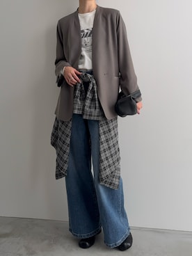 「アイテム（ノーカラージャケット）」を使った、haraさん（レディース・166cm）の秋コーディネート