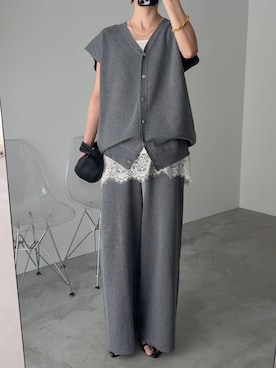 「meilmada（メイルマダ）のヴィンテージサテンレースキャミソール（Camisole、ホワイト系）」を使った、haraさん（レディース・166cm）の春コーディネート