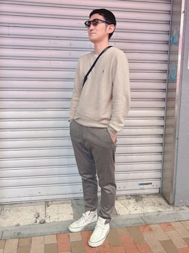 「UNIQLO（ユニクロ）のアイテム（ニット/セーター、ベージュ系）」を使った、mocco0705さん（メンズ・170cm）の冬コーディネート