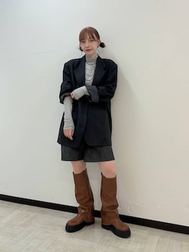 「KBF（ケイビーエフ）のカバーデザインロングブーツ（ブーツ）」を使った、こりさん（レディース・160cm）の秋コーディネート