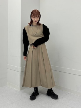 「KBF（ケイビーエフ）のベストセパレートワンピース（ワンピース）」を使った、こりさん（レディース・160cm）の秋コーディネート