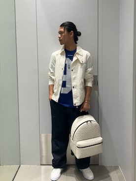 「ARMANI EXCHANGE（アルマーニエクスチェンジ）の【A|X アルマーニ エクスチェンジ】ドッグタグ ステンレススチール チェーンネックレス(Silver)_AXG0169040（ネックレス、その他）」を使った、TAKUYAさん（メンズ・174cm）の春コーディネート