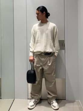 「ARMANI EXCHANGE（アルマーニエクスチェンジ）の【A|X アルマーニ エクスチェンジ】AXロゴ チャンキーソール レースアップスニーカー（スニーカー、ホワイト系）」を使った、TAKUYAさん（メンズ・174cm）の春コーディネート