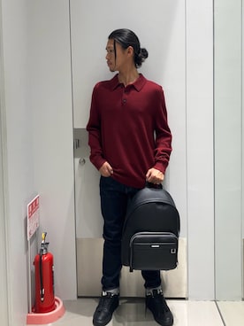 「アイテム（ポロシャツ）」を使った、TAKUYAさん（メンズ・174cm）の冬コーディネート