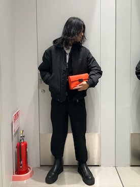 「ARMANI EXCHANGE（アルマーニエクスチェンジ）の【A|X アルマーニ エクスチェンジ】NL パデッド ボンバージャケット（ブルゾン）」を使った、TAKUYAさん（メンズ・174cm）の秋コーディネート