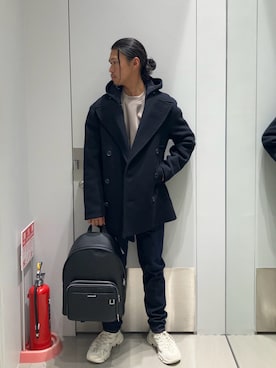 「アイテム（ピーコート）」を使った、TAKUYAさん（メンズ・174cm）の冬コーディネート