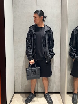「ARMANI EXCHANGE（アルマーニエクスチェンジ）の【A|X アルマーニ エクスチェンジ】スリップオンスニーカー（スニーカー、ブラック系）」を使った、TAKUYAさん（メンズ・174cm）の春コーディネート