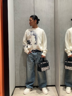 「ARMANI EXCHANGE（アルマーニエクスチェンジ）の【A|X アルマーニ エクスチェンジ】レースアップスニーカー（スニーカー、ホワイト系）」を使った、TAKUYAさん（メンズ・174cm）の夏コーディネート