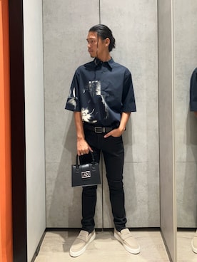 「ARMANI EXCHANGE（アルマーニエクスチェンジ）の【A|X アルマーニ エクスチェンジ】スエード ローファースニーカー（スニーカー、ベージュ系）」を使った、TAKUYAさん（メンズ・174cm）の夏コーディネート