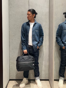 「アイテム（ドラムバッグ、ブラック系）」を使った、TAKUYAさん（メンズ・174cm）の秋コーディネート