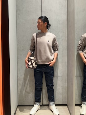 「ARMANI EXCHANGE（アルマーニエクスチェンジ）の【A|X アルマーニ エクスチェンジ】AXロゴ レースアップスニーカー（スニーカー、ホワイト系）」を使った、TAKUYAさん（メンズ・174cm）の夏コーディネート