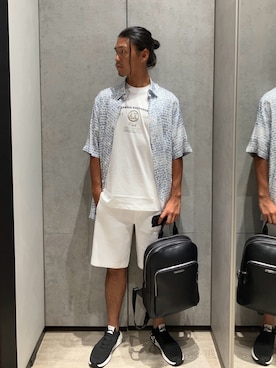 「ARMANI EXCHANGE（アルマーニエクスチェンジ）の【A|X アルマーニ エクスチェンジ】AXロゴ ソックススニーカー（スニーカー、ブラック系）」を使った、TAKUYAさん（メンズ・174cm）の夏コーディネート