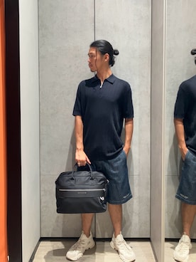 「ARMANI EXCHANGE（アルマーニエクスチェンジ）の【A|X アルマーニ エクスチェンジ】クロスレース ソックススニーカー（スニーカー、ホワイト系）」を使った、TAKUYAさん（メンズ・174cm）の夏コーディネート