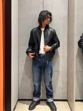「ARMANI EXCHANGE（アルマーニエクスチェンジ）のアイテム（ブーツ）」を使った、TAKUYAさん（メンズ・174cm）の冬コーディネート