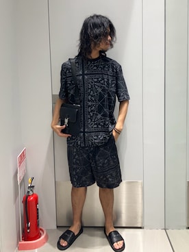 「ARMANI EXCHANGE（アルマーニエクスチェンジ）のアイテム（サンダル）」を使った、TAKUYAさん（メンズ・174cm）の夏コーディネート